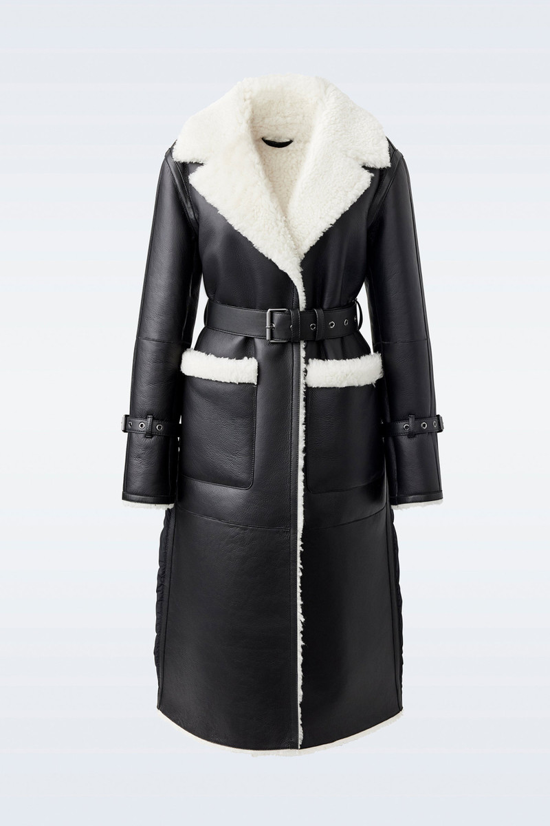 SABREEN Long trench coat with shearling trim 1