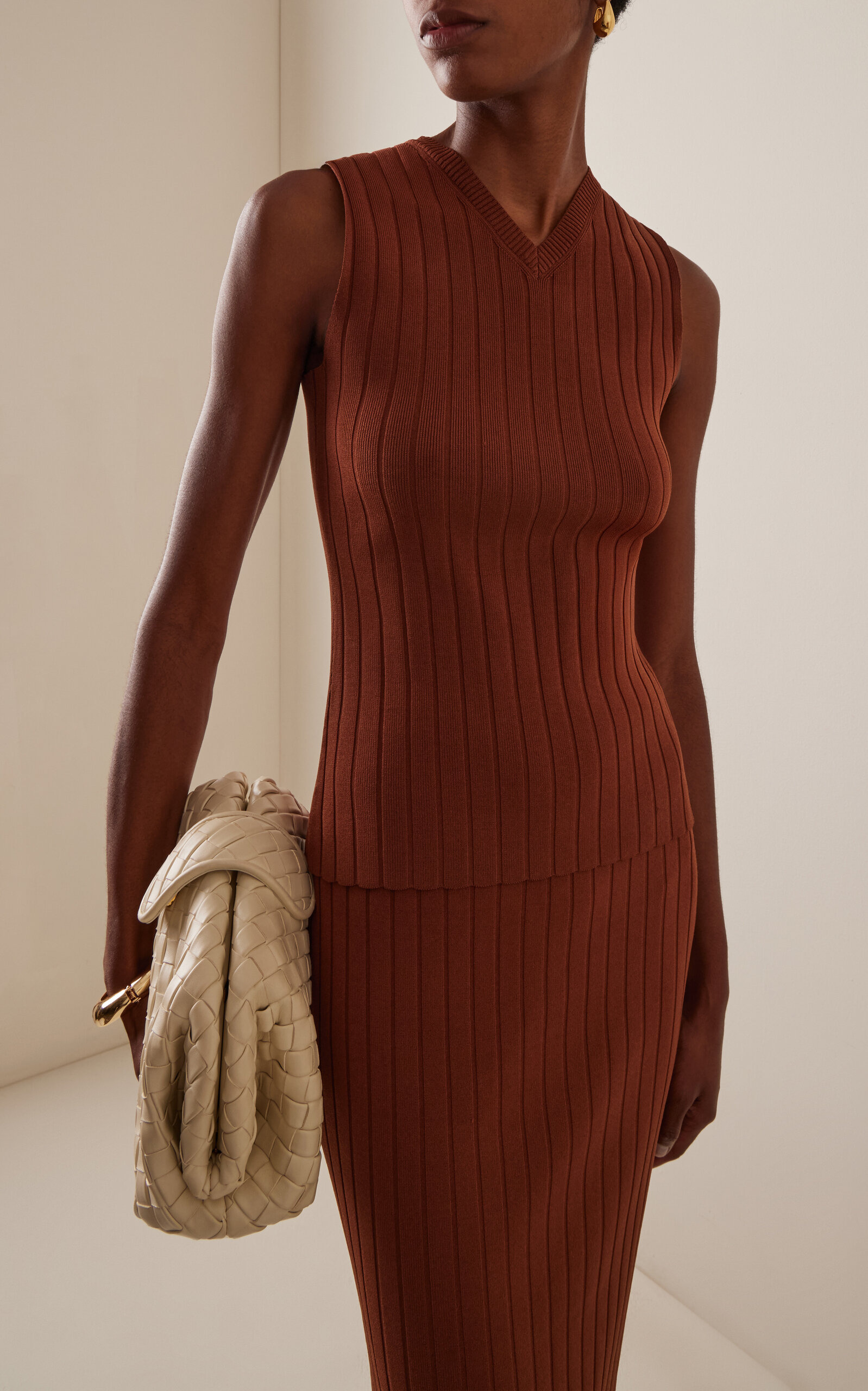 Ribbed Knit Sweater Vest brown - 2