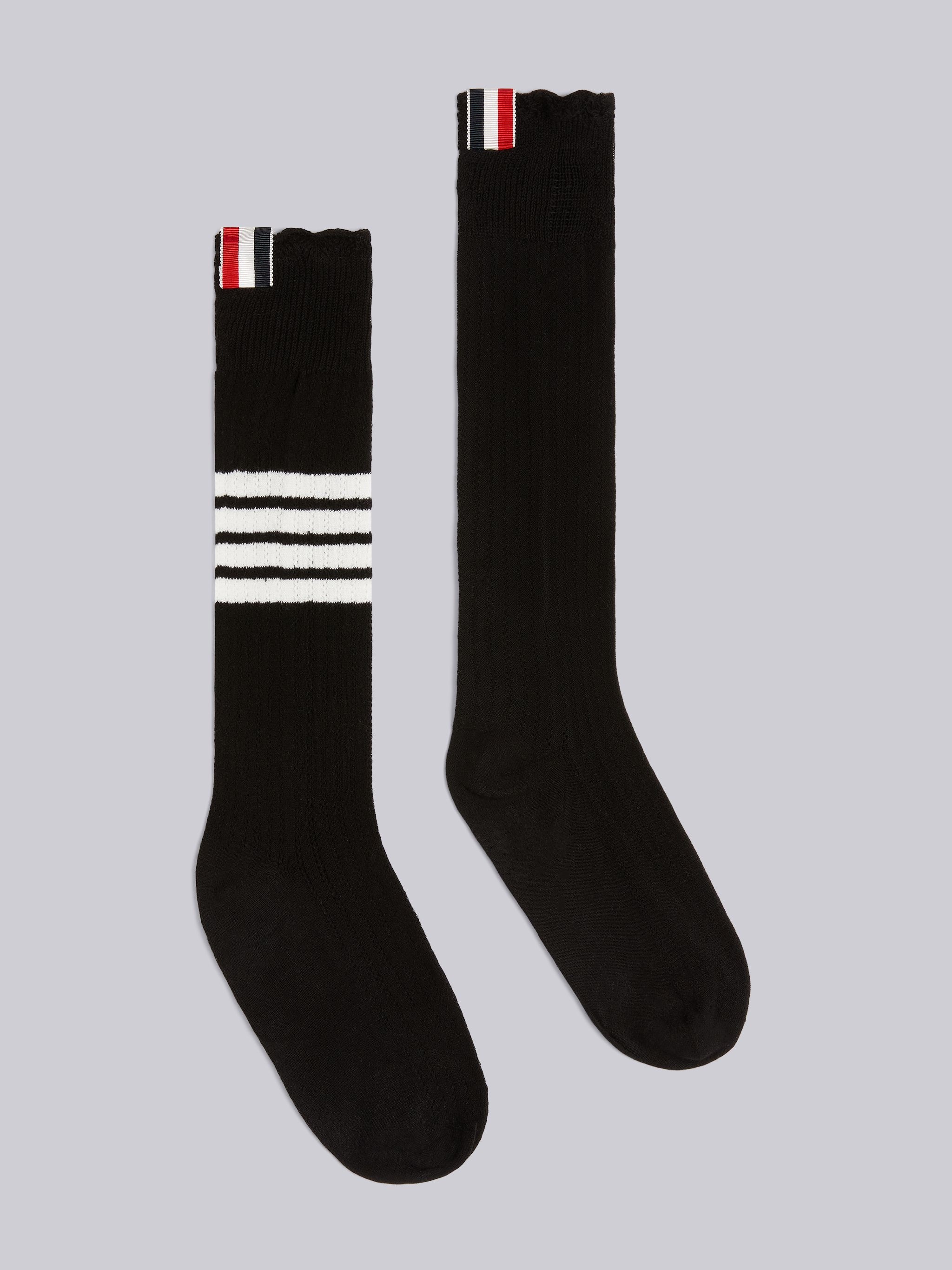 Black Cotton Lace 4-Bar Mid-calf Socks - 1