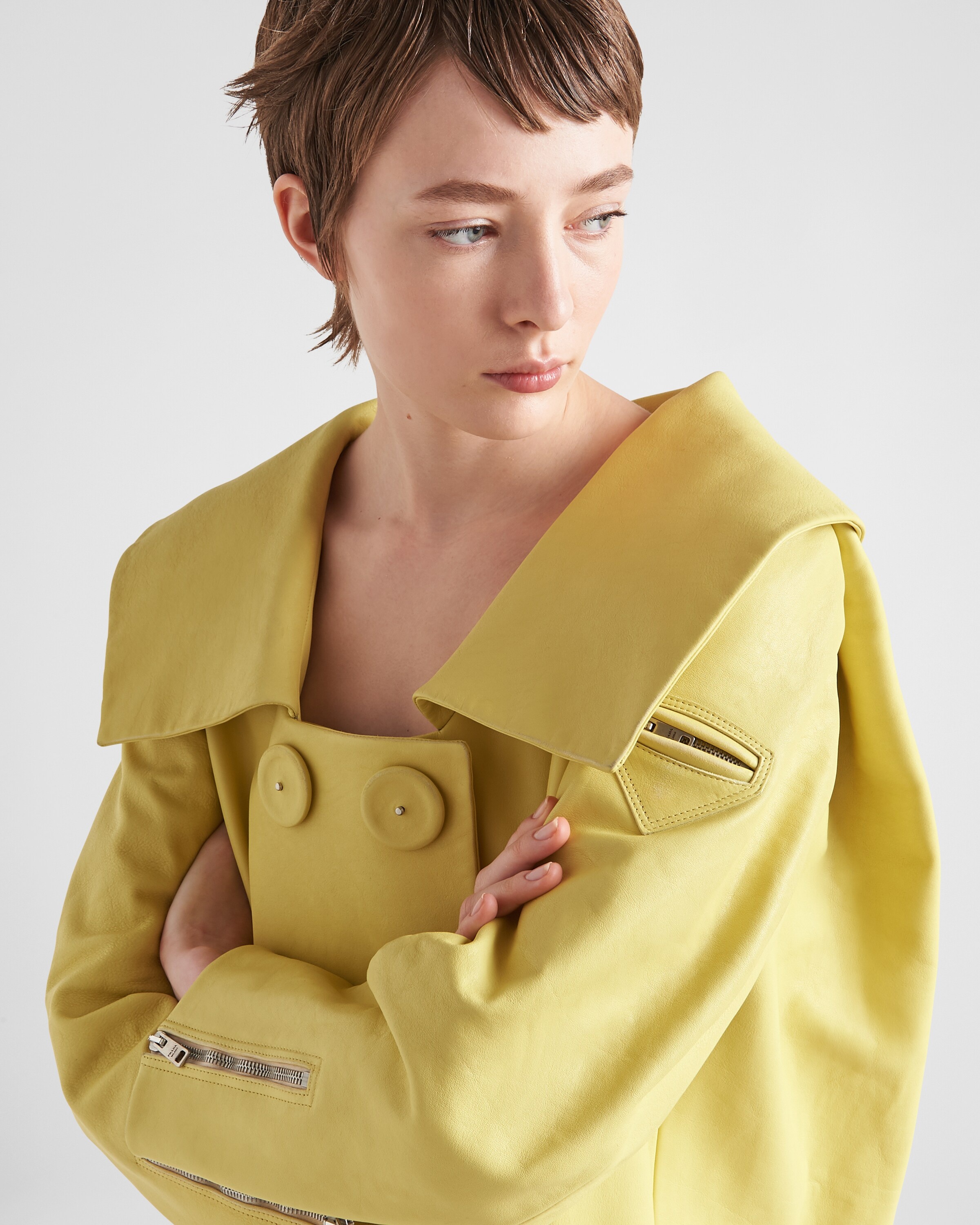 Leather coat with wide collar - 4