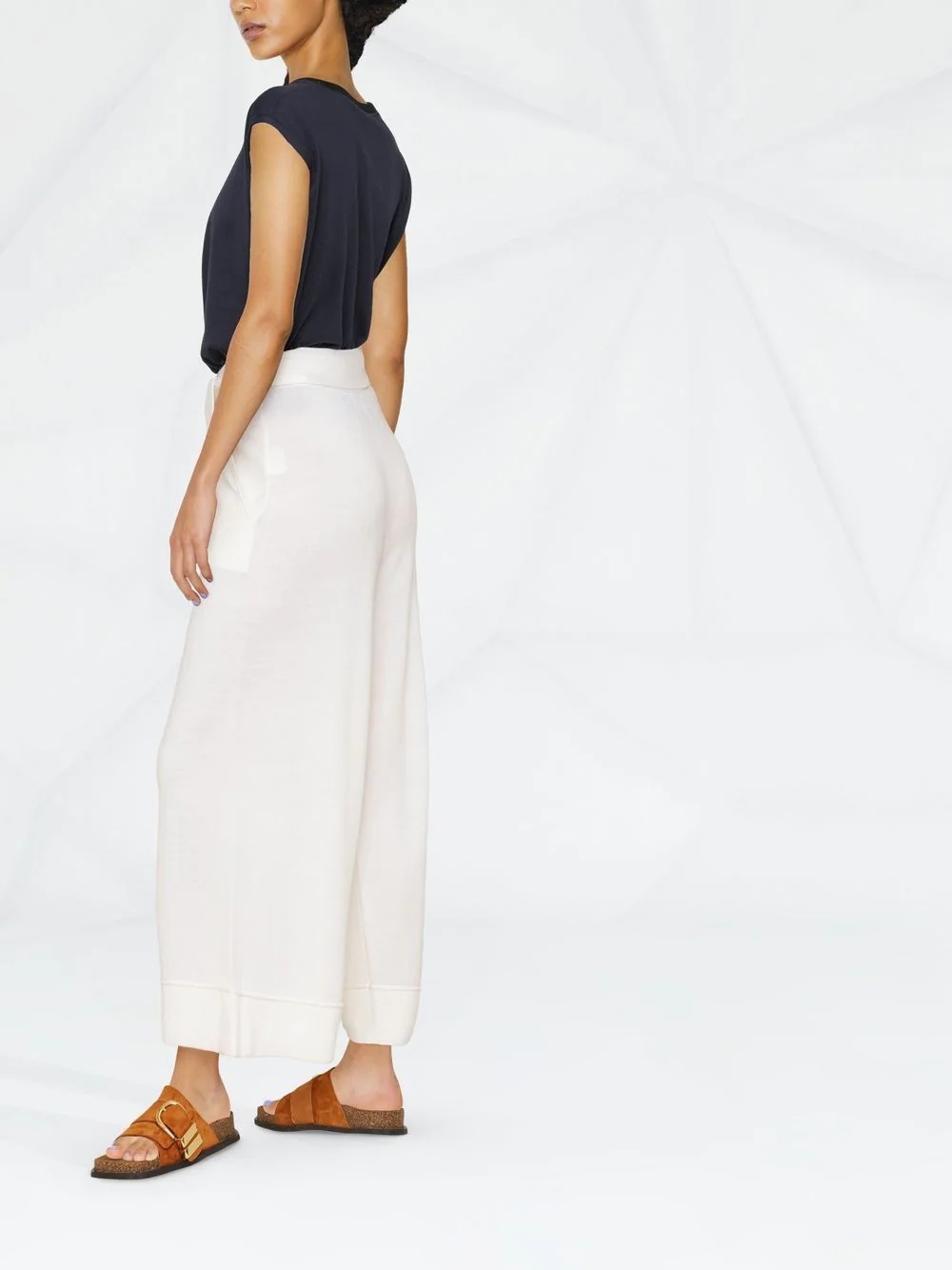 paperbag-waist wide-leg cropped trousers - 6
