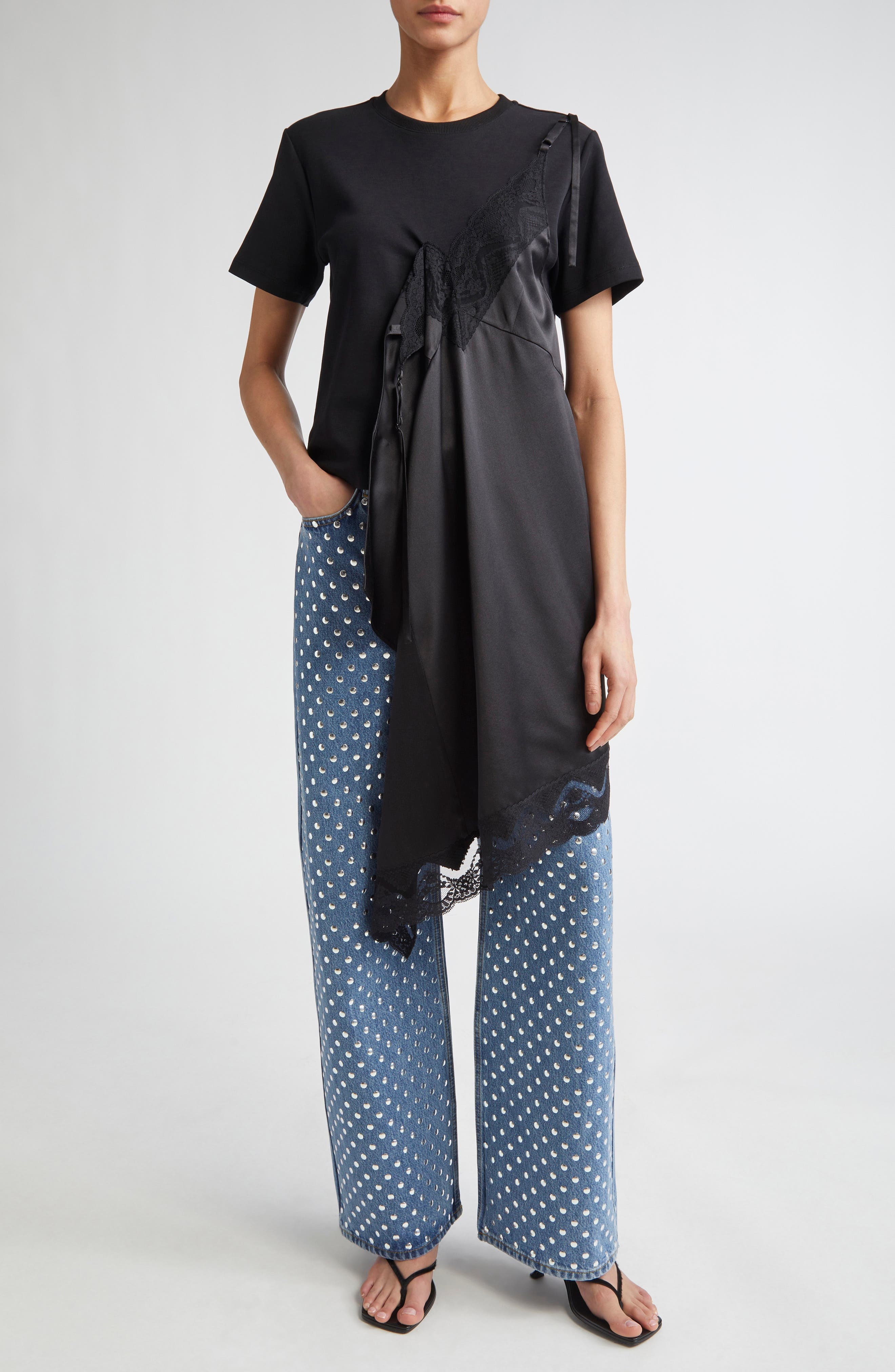 MONSE Deconstructed Lingerie T-Shirt in Black at Nordstrom - 2
