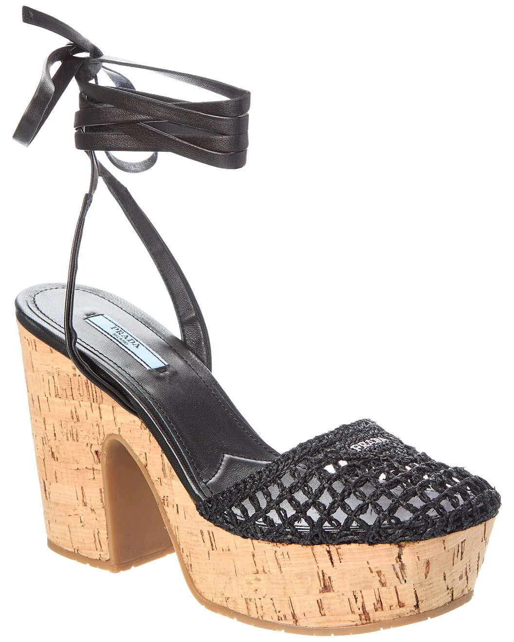 Prada Raffia & Leather Platform Sandal - 1