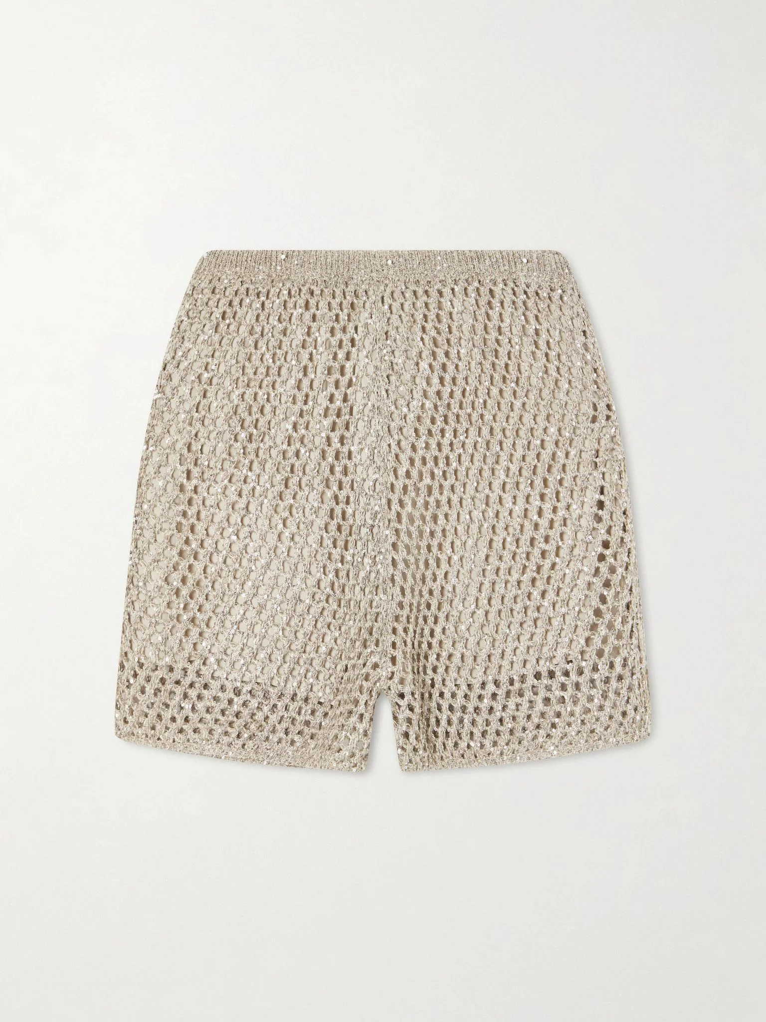Sequined crocheted cotton mini shorts Silver - 1