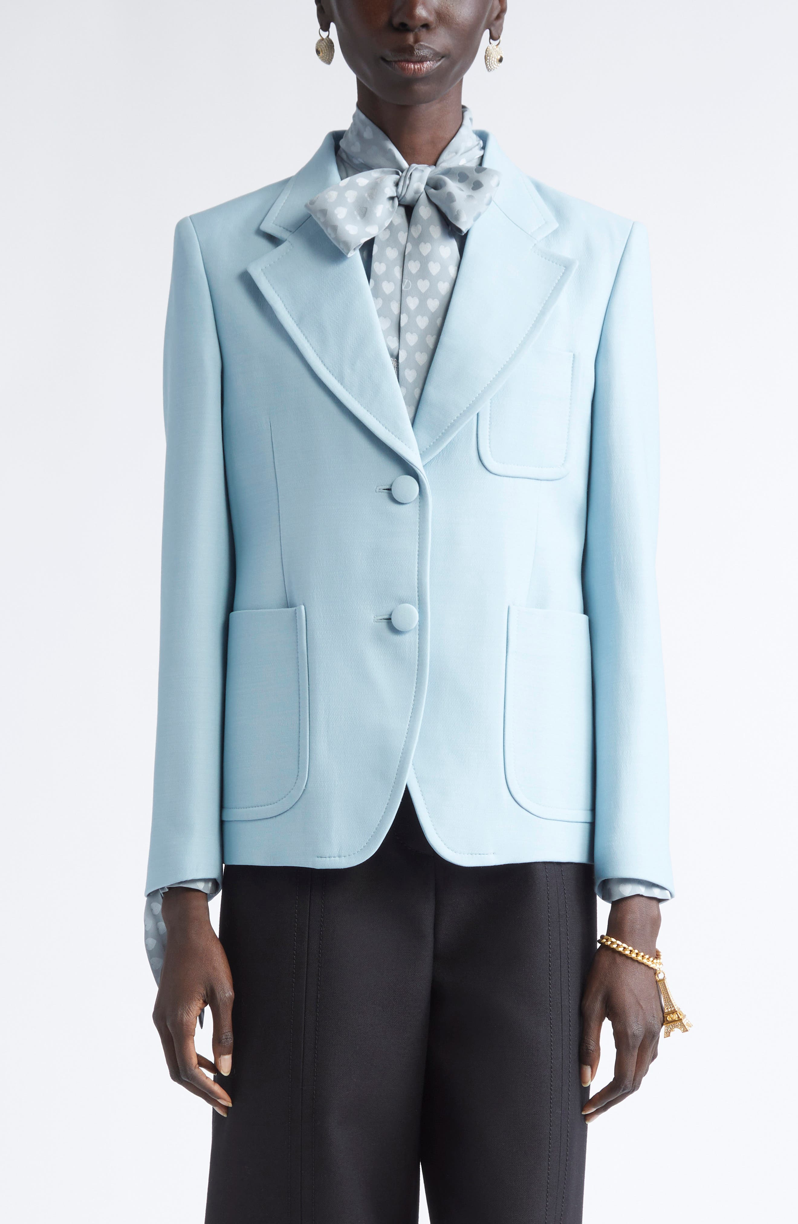 Valentino Garavani Solid Crepe Couture Sport Coat in Grey/Blue at Nordstrom - 1