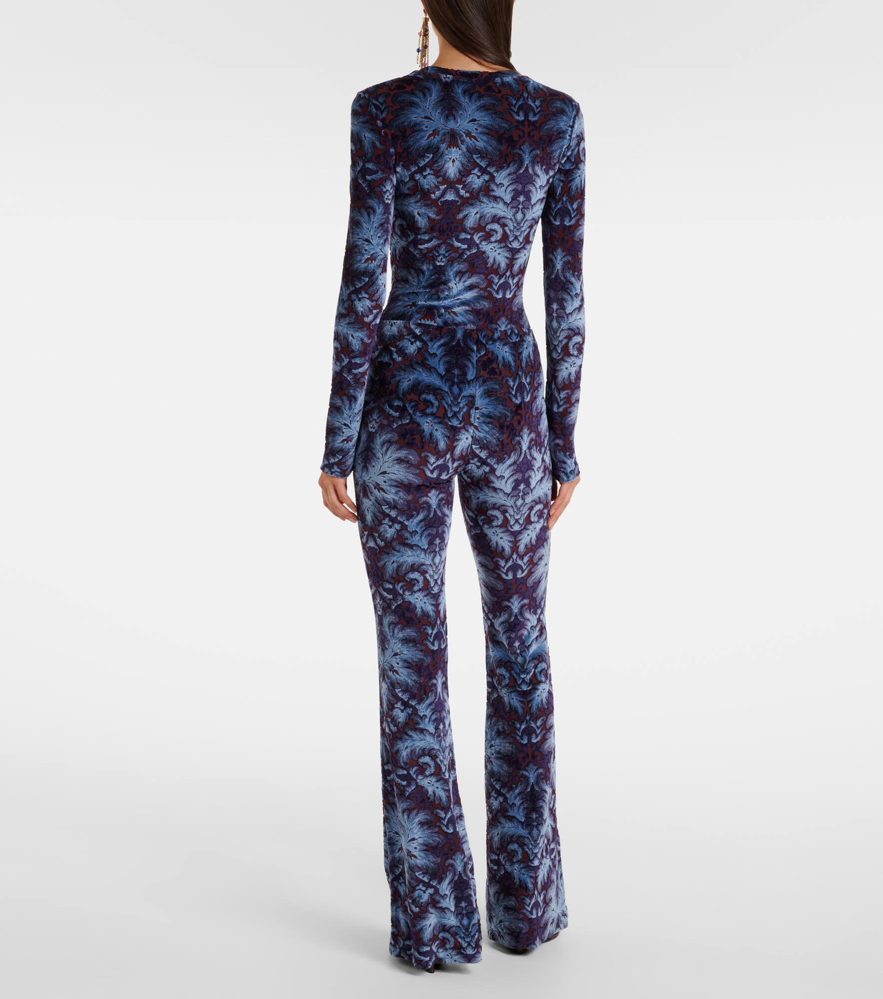 Printed crêpe high-rise flared pants - 3