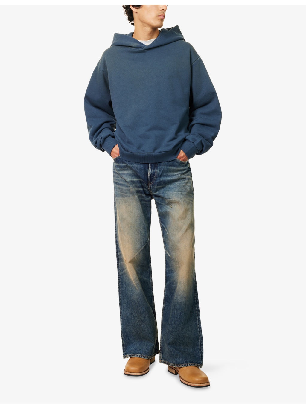 Logo distressed relaxed-fit cotton-blend hoody - 2