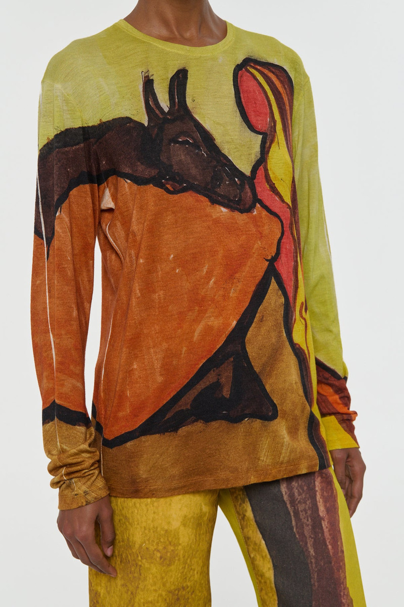Isaro Long Sleeve T-shirt in Earth Multi Printed Cashmere Jersey 5