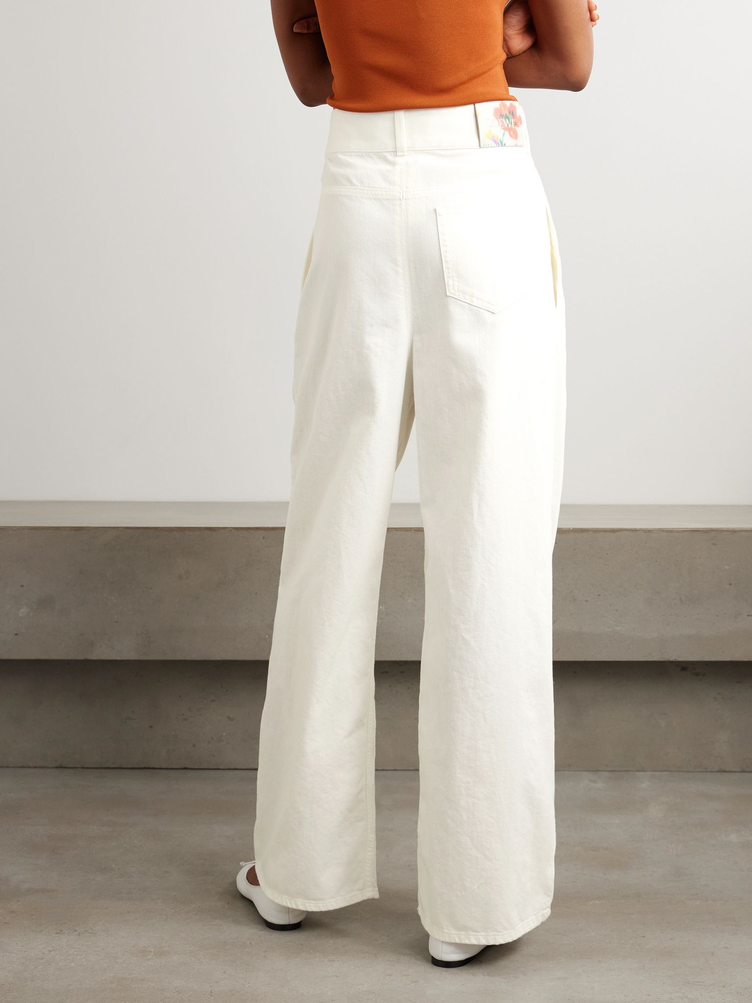 Layered pleated high-rise wide-leg jeans White - 4