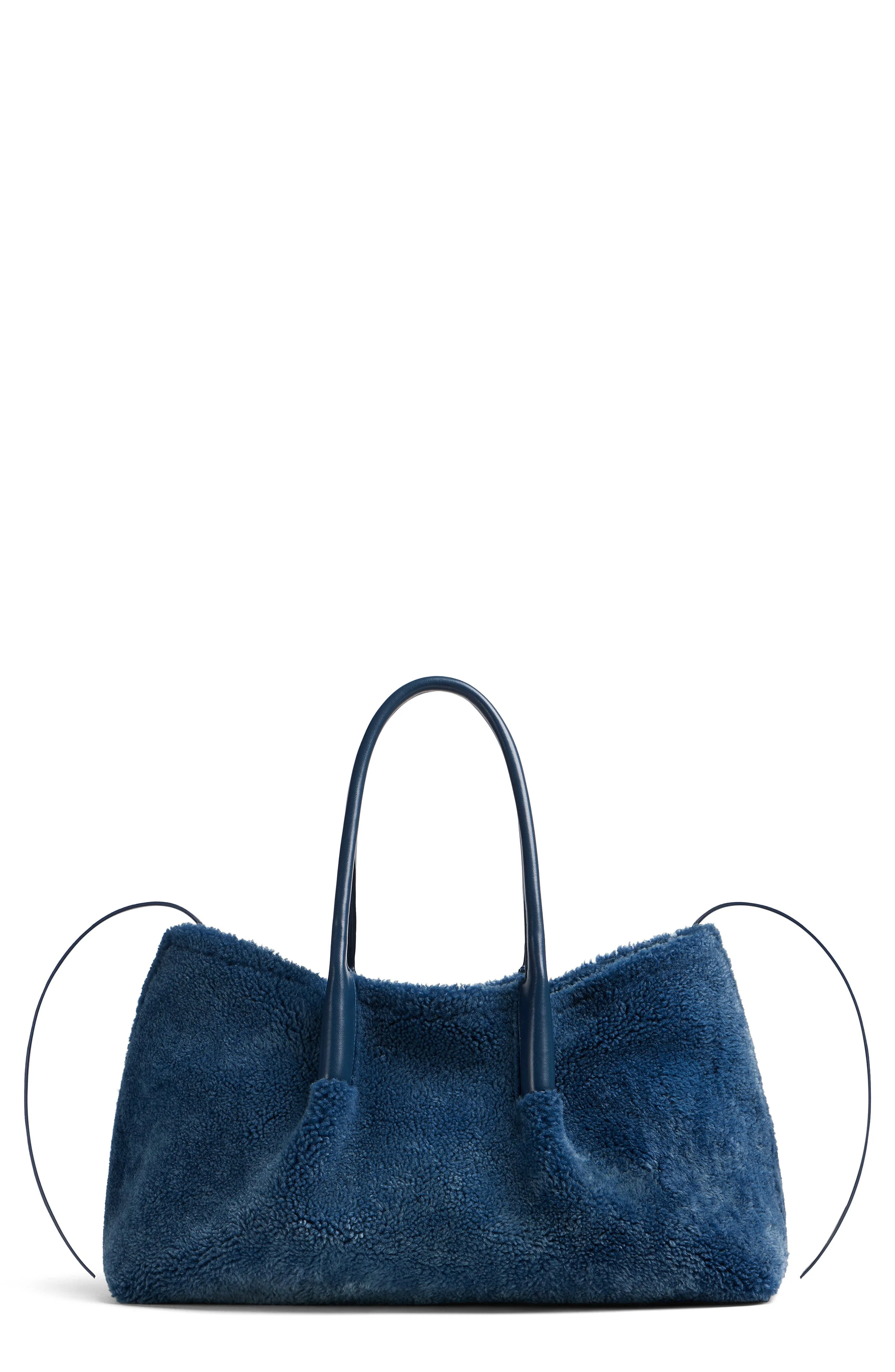 Bottega Veneta Pinacoteca Reversible Denim Print Suede & Genuine Shearling Tote in 4314 Ocean/Pacifi - 1