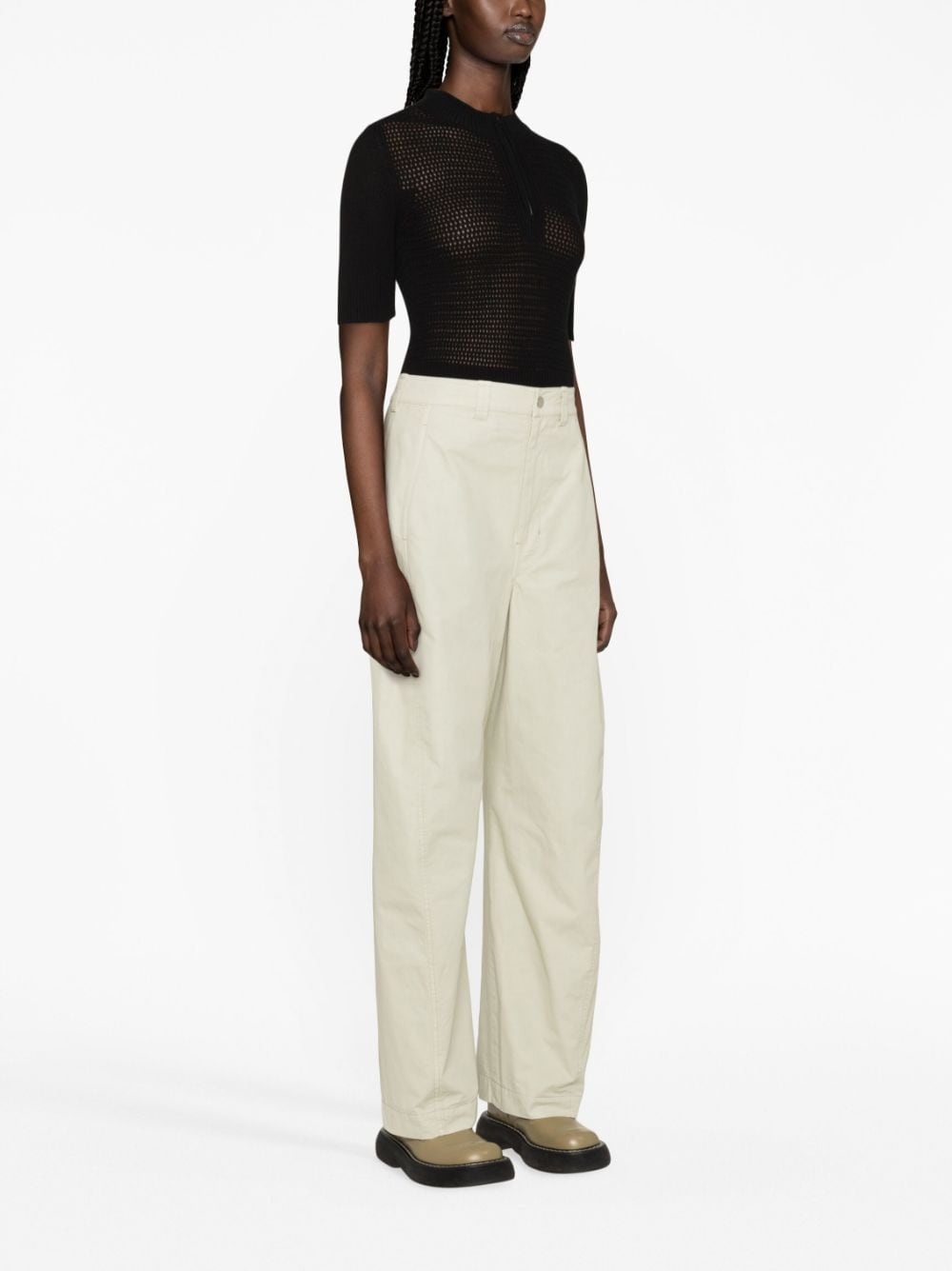 cotton straight-leg trousers - 4