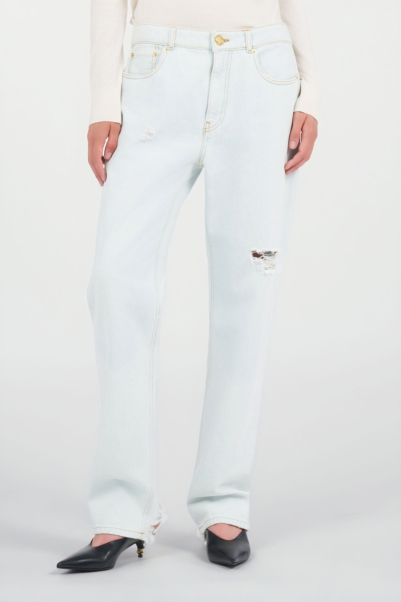 Light-Wash Denim Jeans with Distressed Details 3