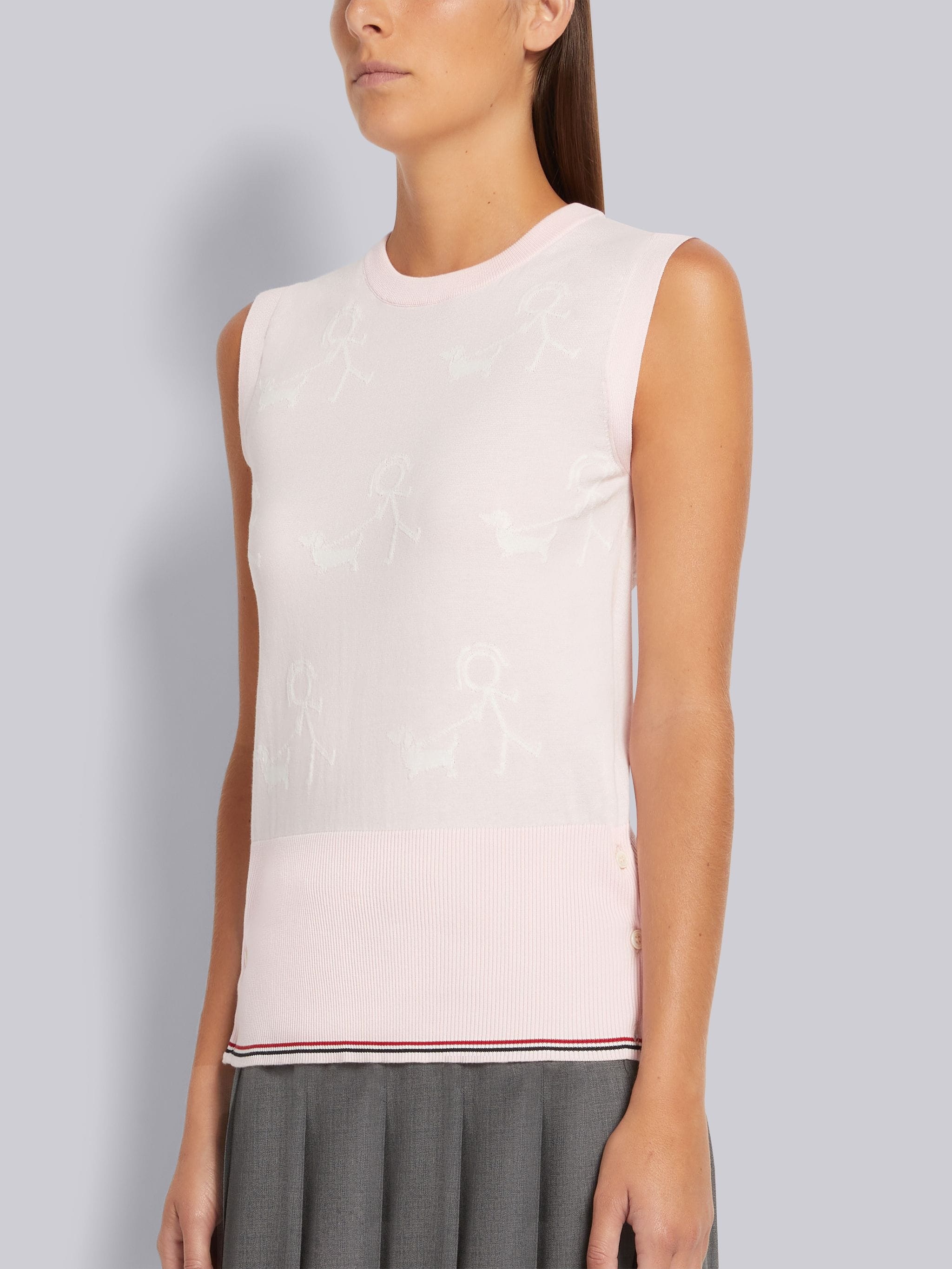 Light Pink Cotton Mrs. Thom Walking Hector Half Drop Sleeveless Shell - 2