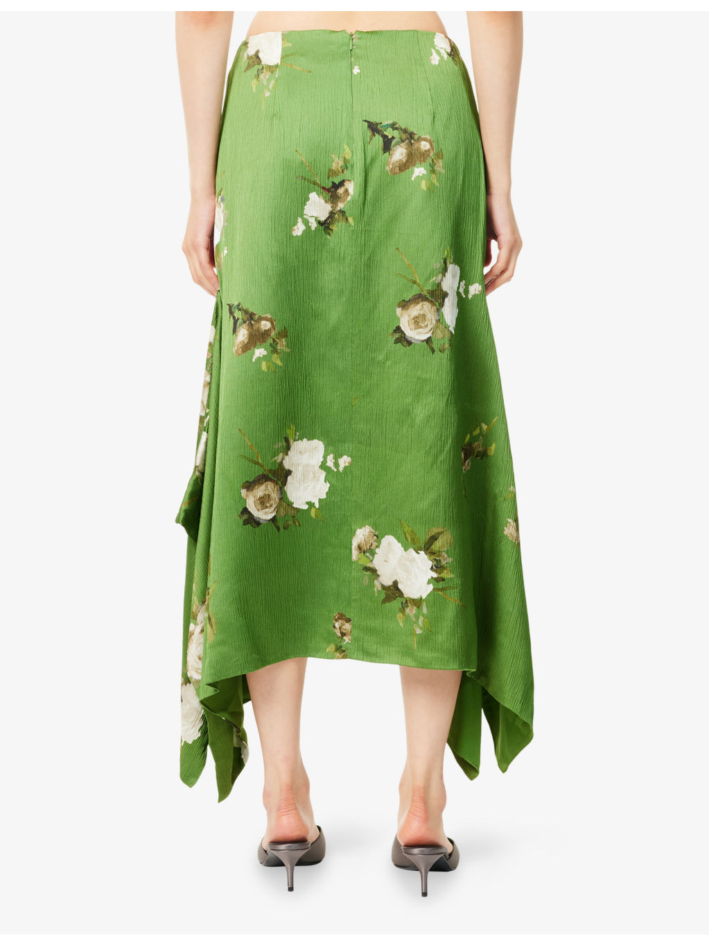 Asymmetric Floral Woven Midi Skirt - 4