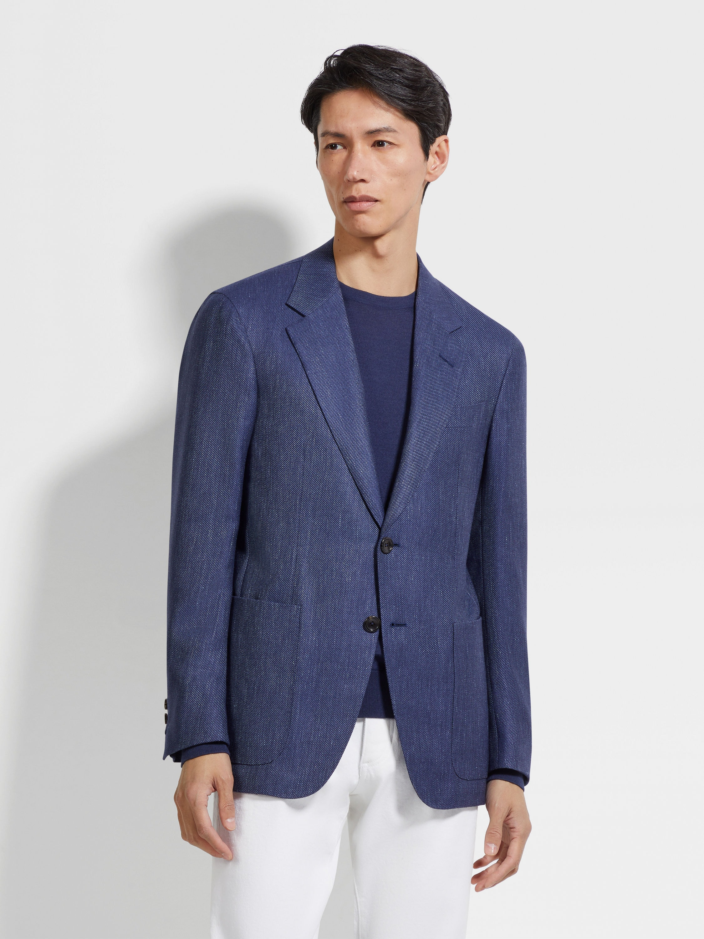 INK BLUE SILK CASHMERE AND LINEN JACKET - 4