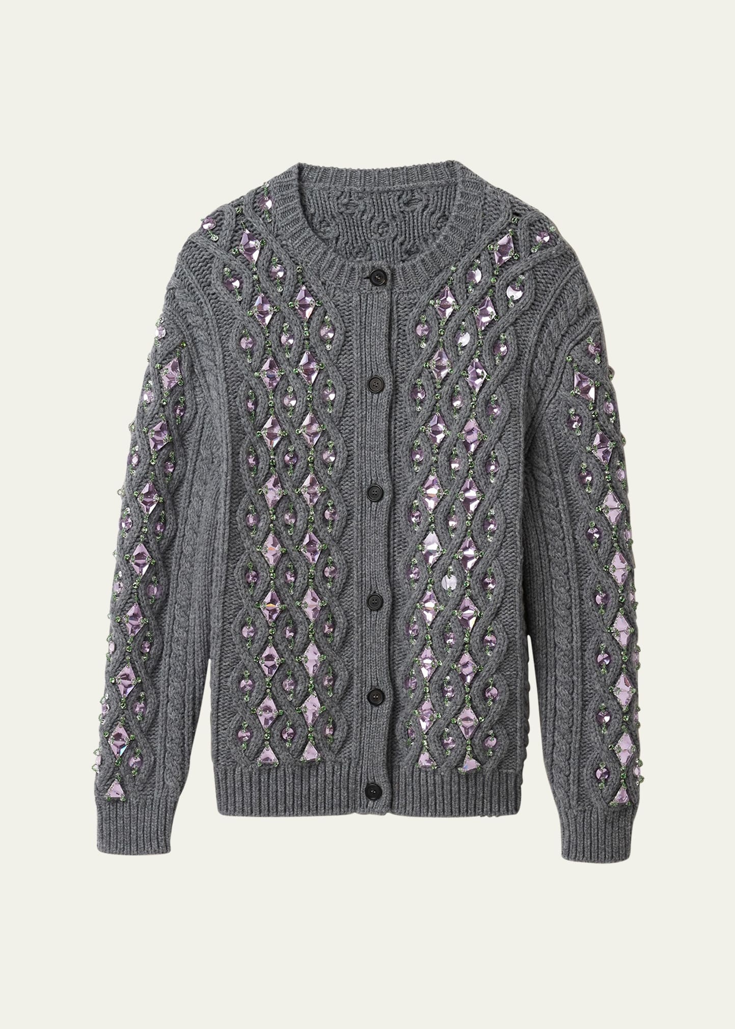 Crystal Oversized Cable Wool Cardigan - 1