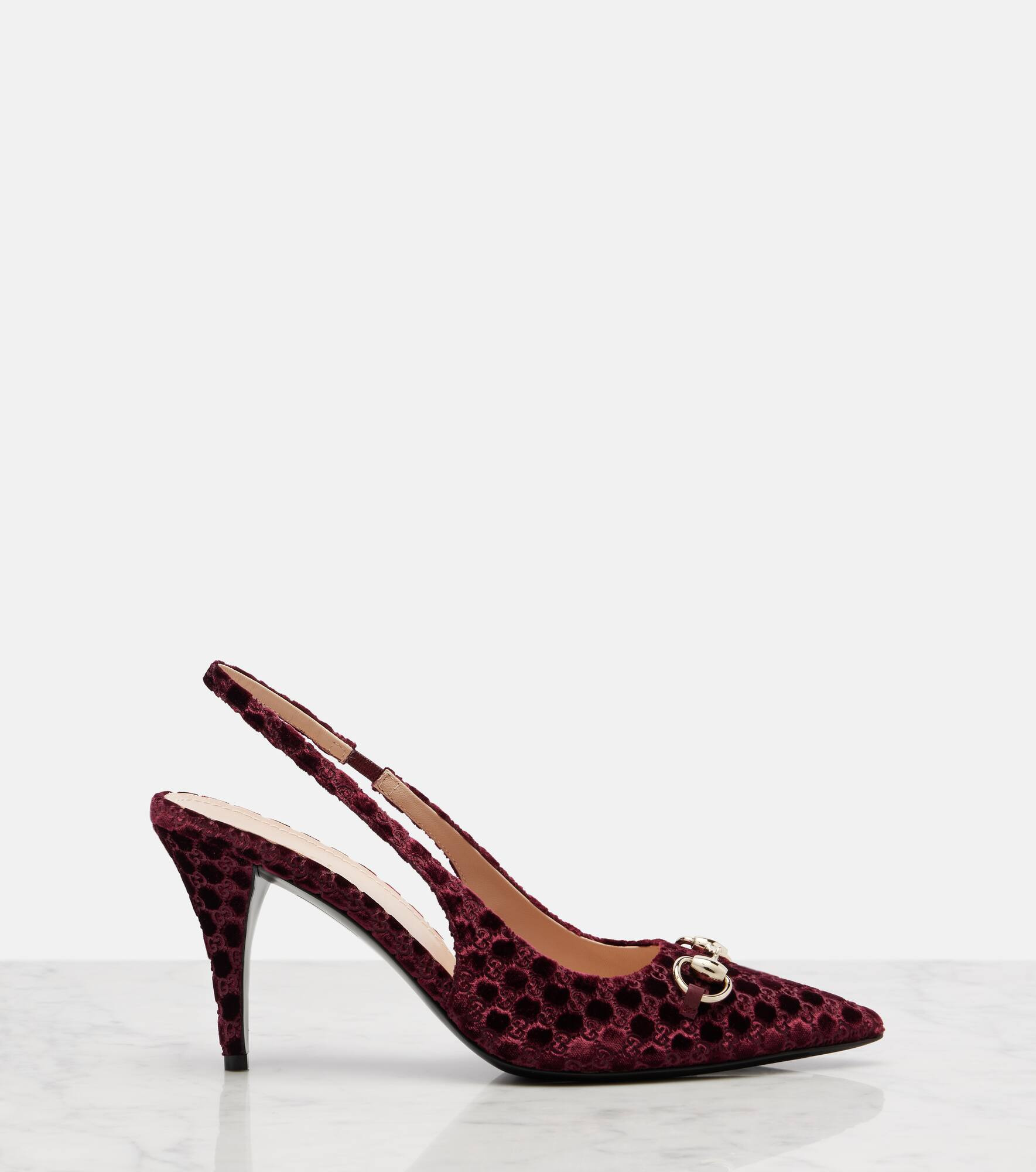 Horsebit GG velvet slingback pumps - 4