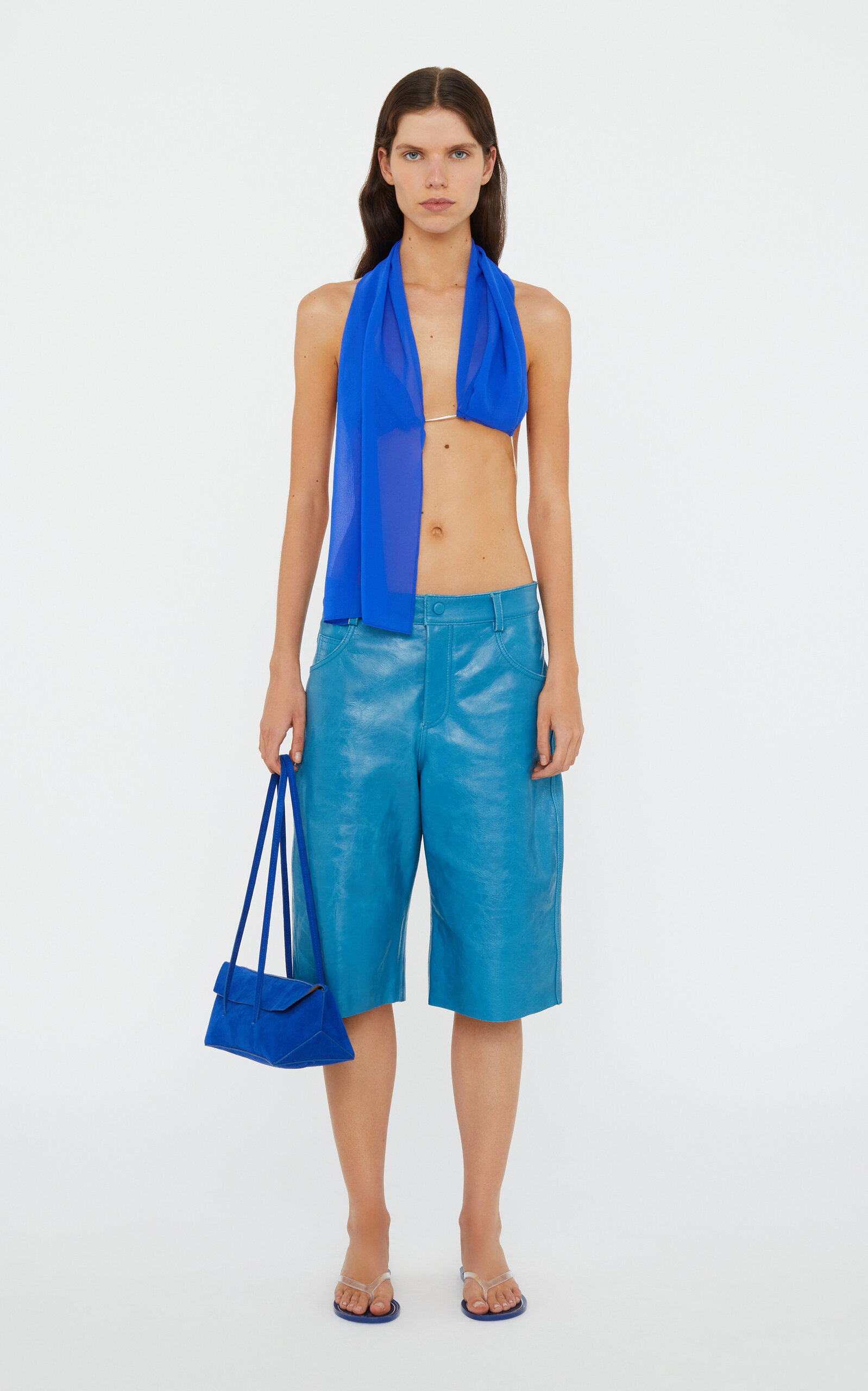 Chain-Detailed Silk Scarf Top blue - 3