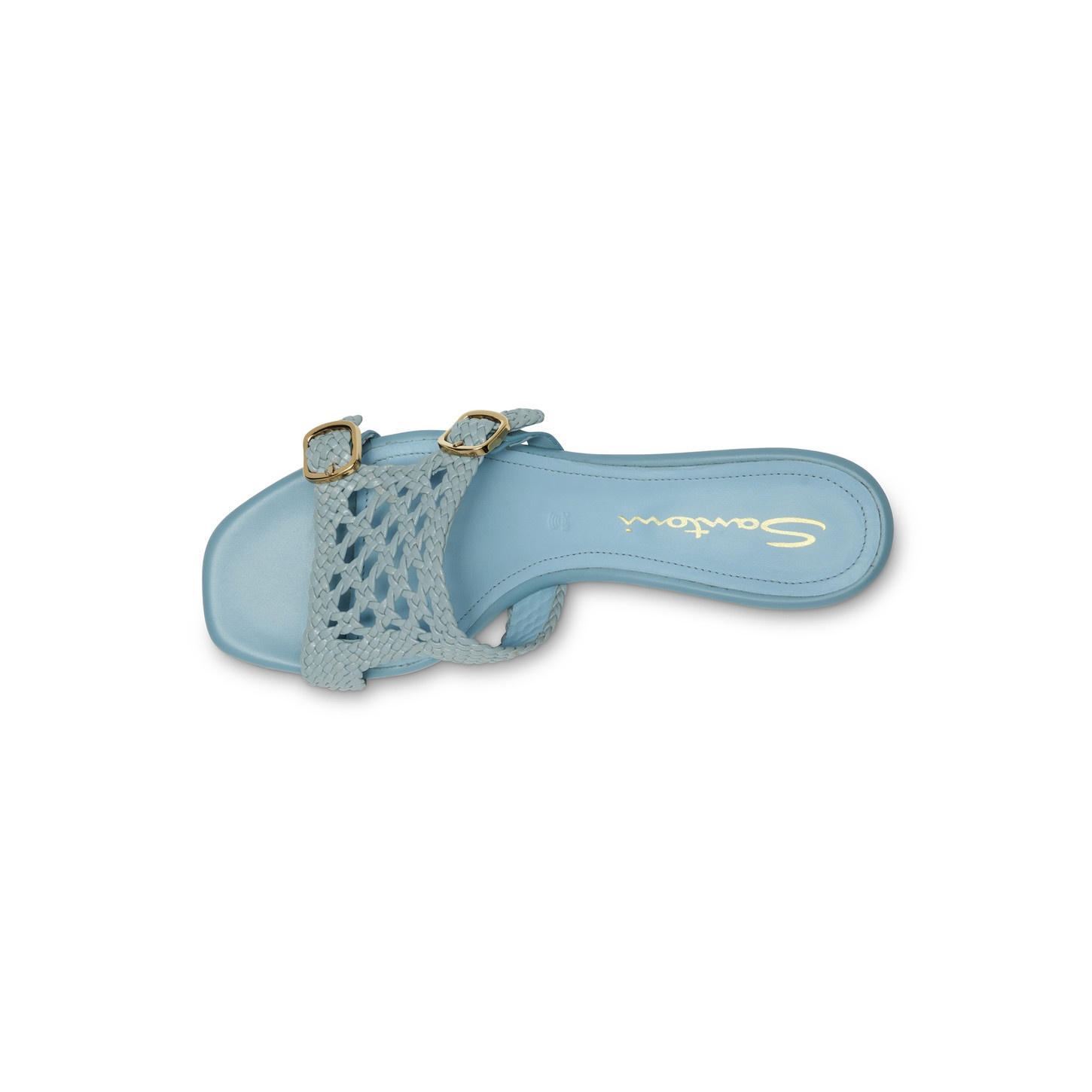 Women's light blue woven leather double-buckle Didi slide sandal - 5