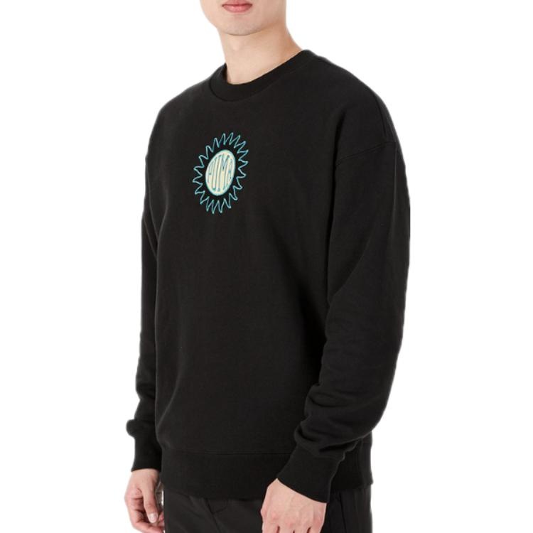 PUMA Downtown Graphic Crew Tr Living Series Logo Embroidered Pattern Knit Round Neck Pullover Black  - 3