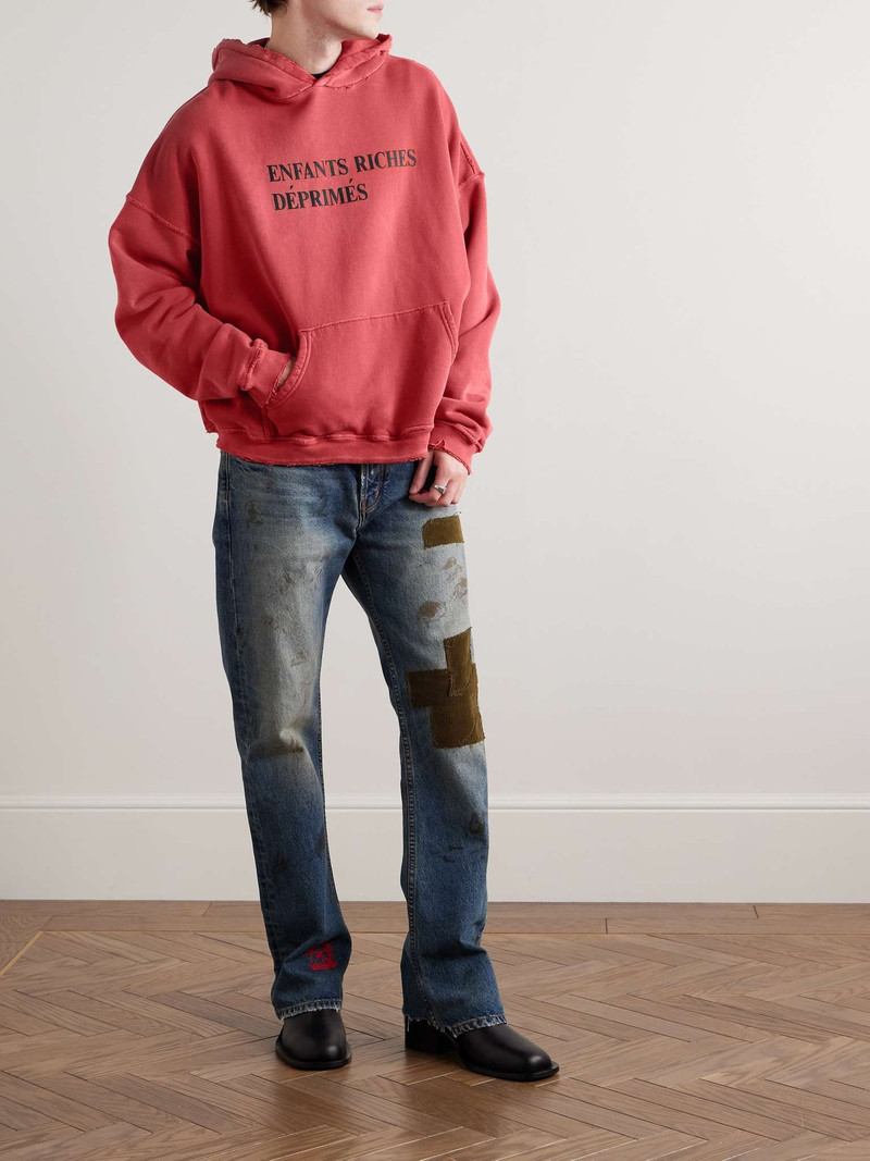 Enfants Riches Déprimés Distressed Logo-Print Cotton-Jersey Hoodie outlook