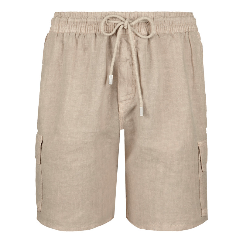 Men Linen Bermuda Shorts Cargo Pockets - 1