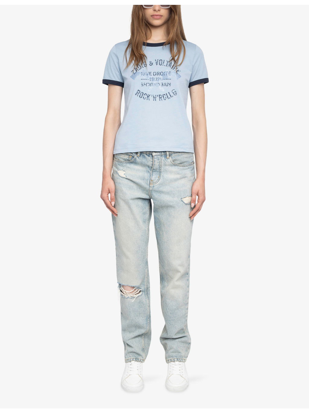 Rhinestone-Embellished Short-Sleeve Cotton T-Shirt - 2