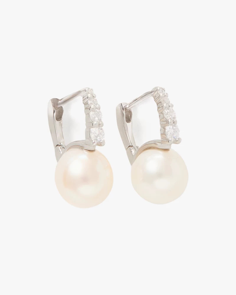 Kate Spade Fine Meant To Be Pearl & Diamond Huggies 1