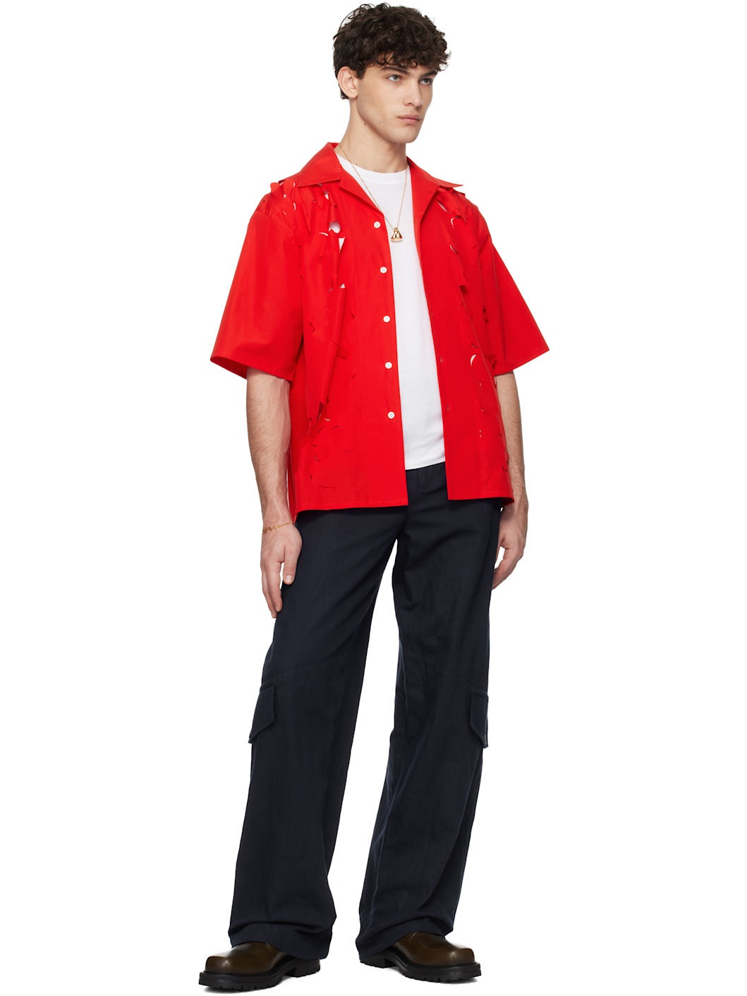 Red Cut Out Bowling Shirt - 4