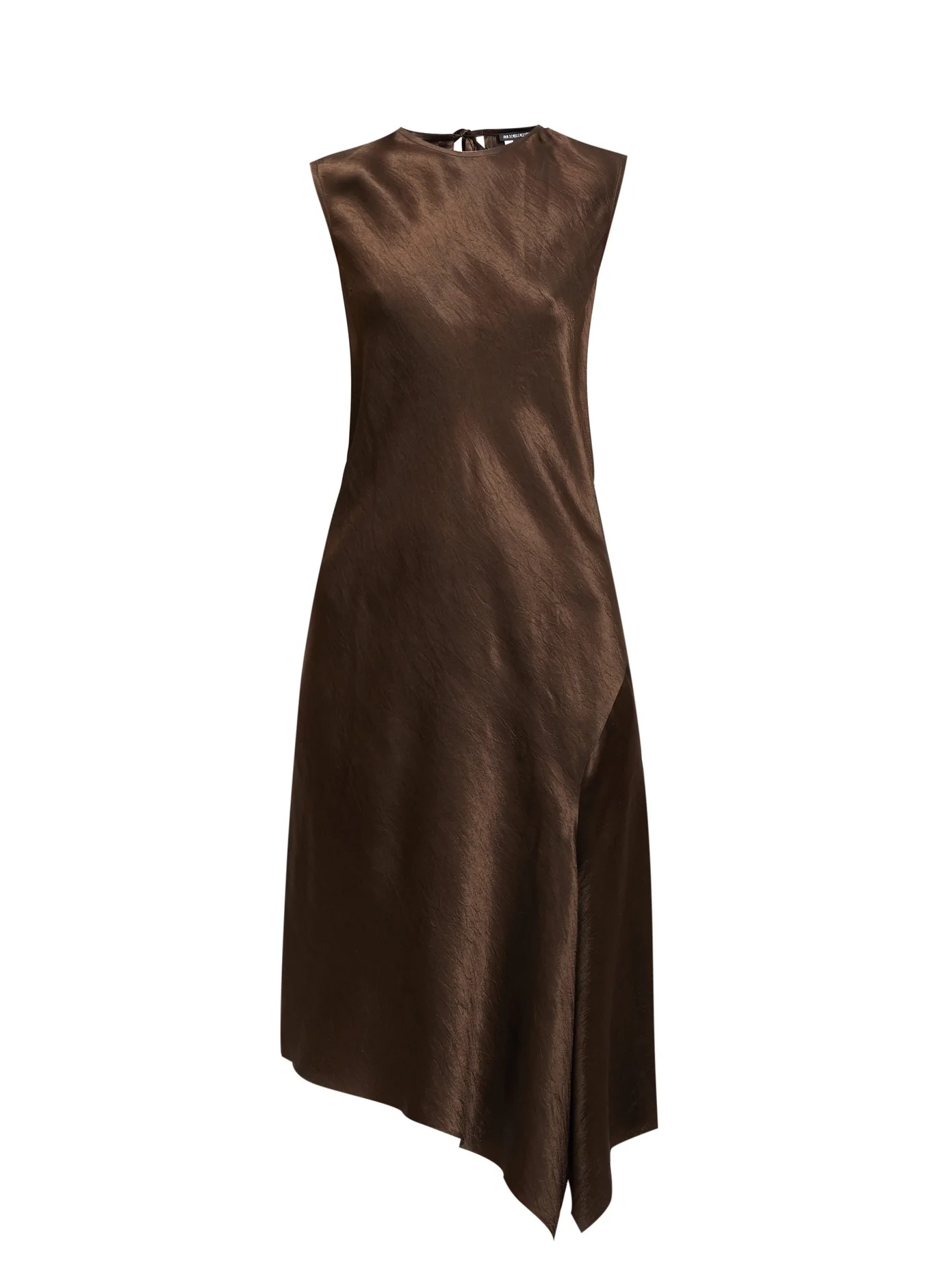 Asymmetric bias-cut hammered satin midi dress - 1