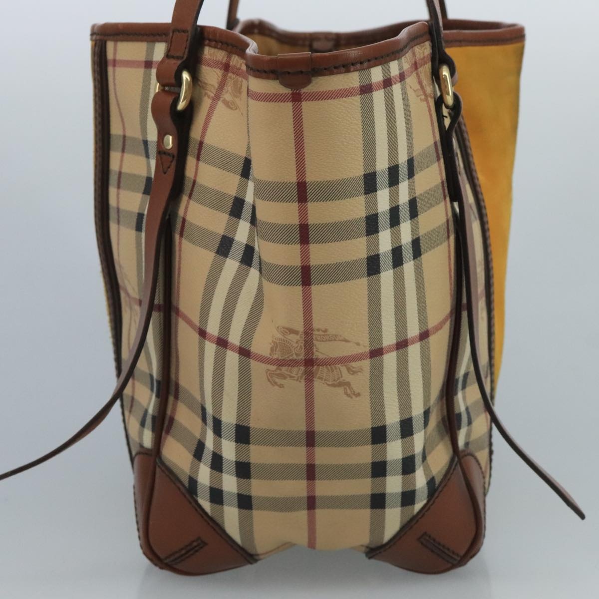 Burberry Nova Check Shoulder Bag Pvc Suede Beige Brown Gold - 3