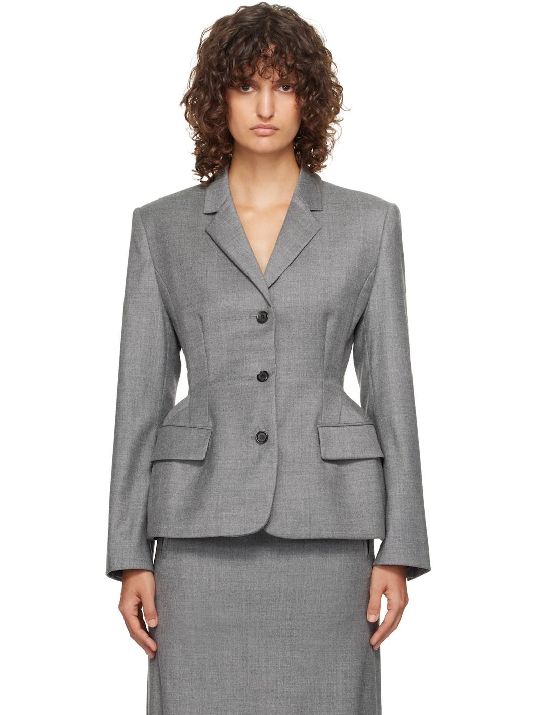 Gray Hourglass Single Blazer - 1