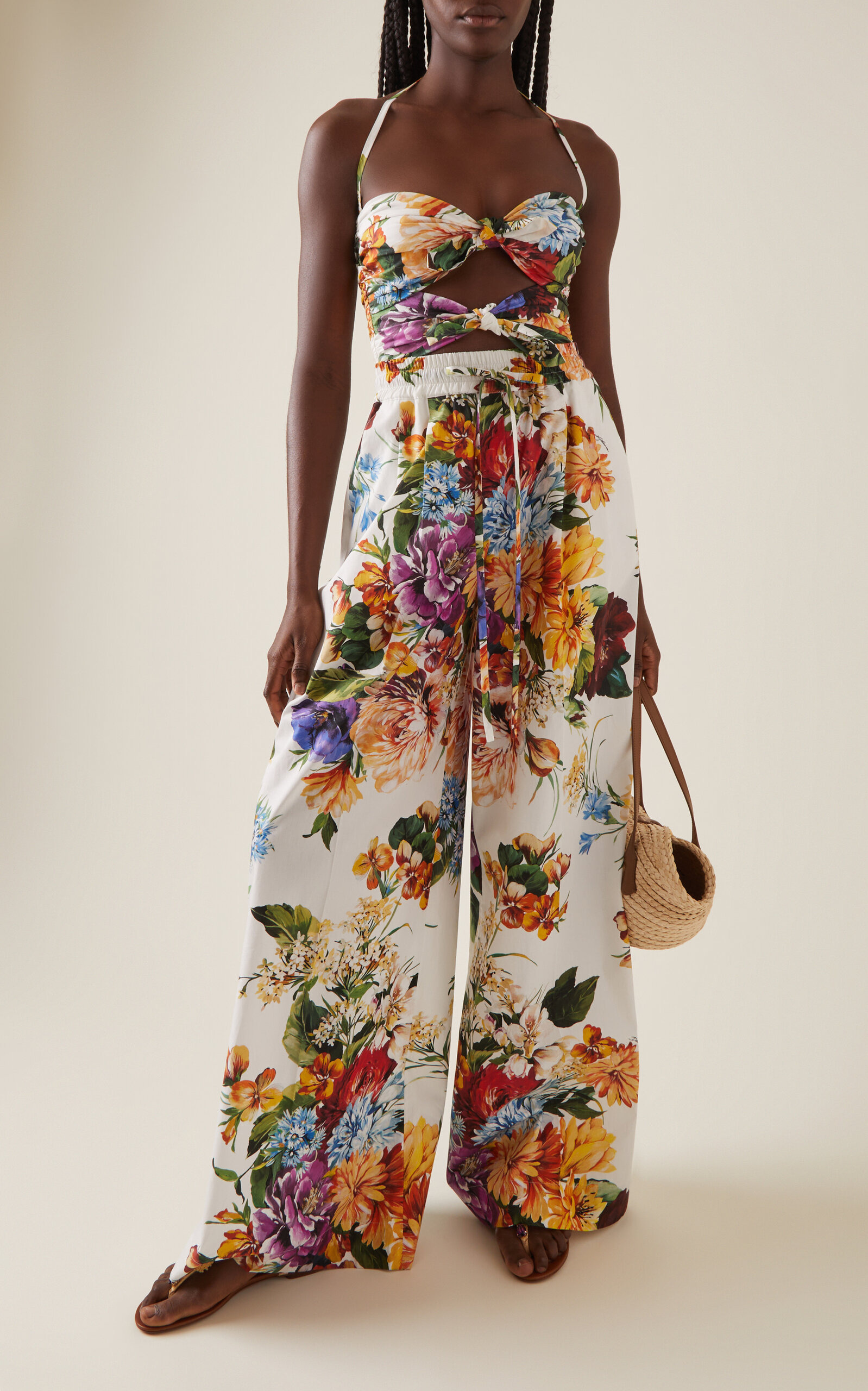 Floral Cotton Wide-Leg Pants floral - 2
