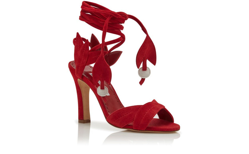 Red Suede Lace-Up Sandals 3