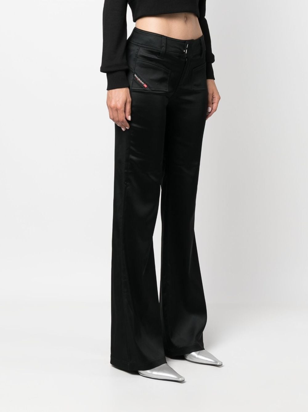 low-rise flared satin trousers - 3