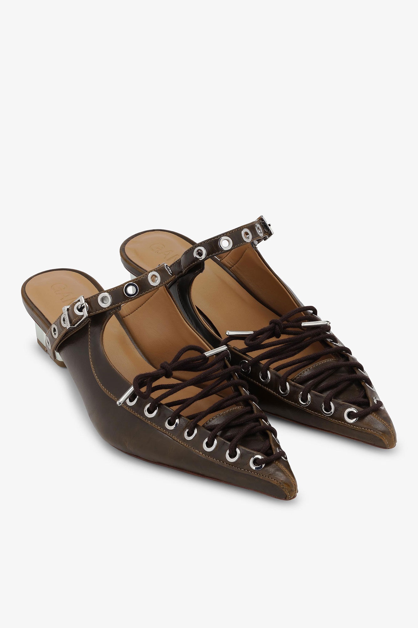DARK-OLIVE OLEATEX LACE-UP MULES - 3