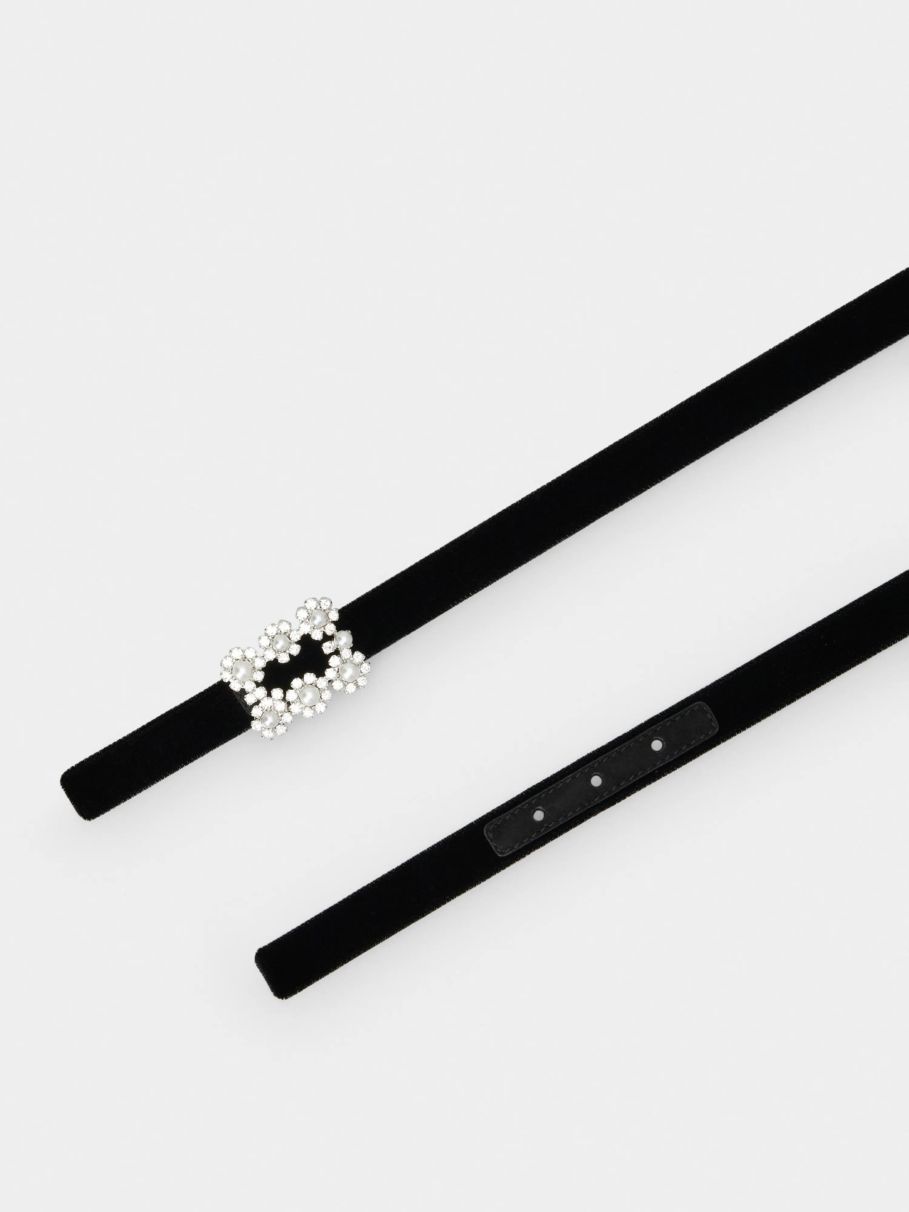 Flower Strass Pearl Buckle Belt in Velvet - 2