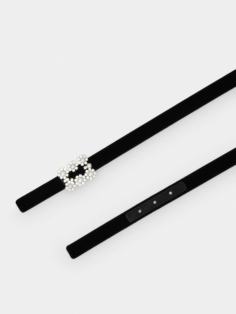 Flower Strass Pearl Buckle Belt in Velvet 2