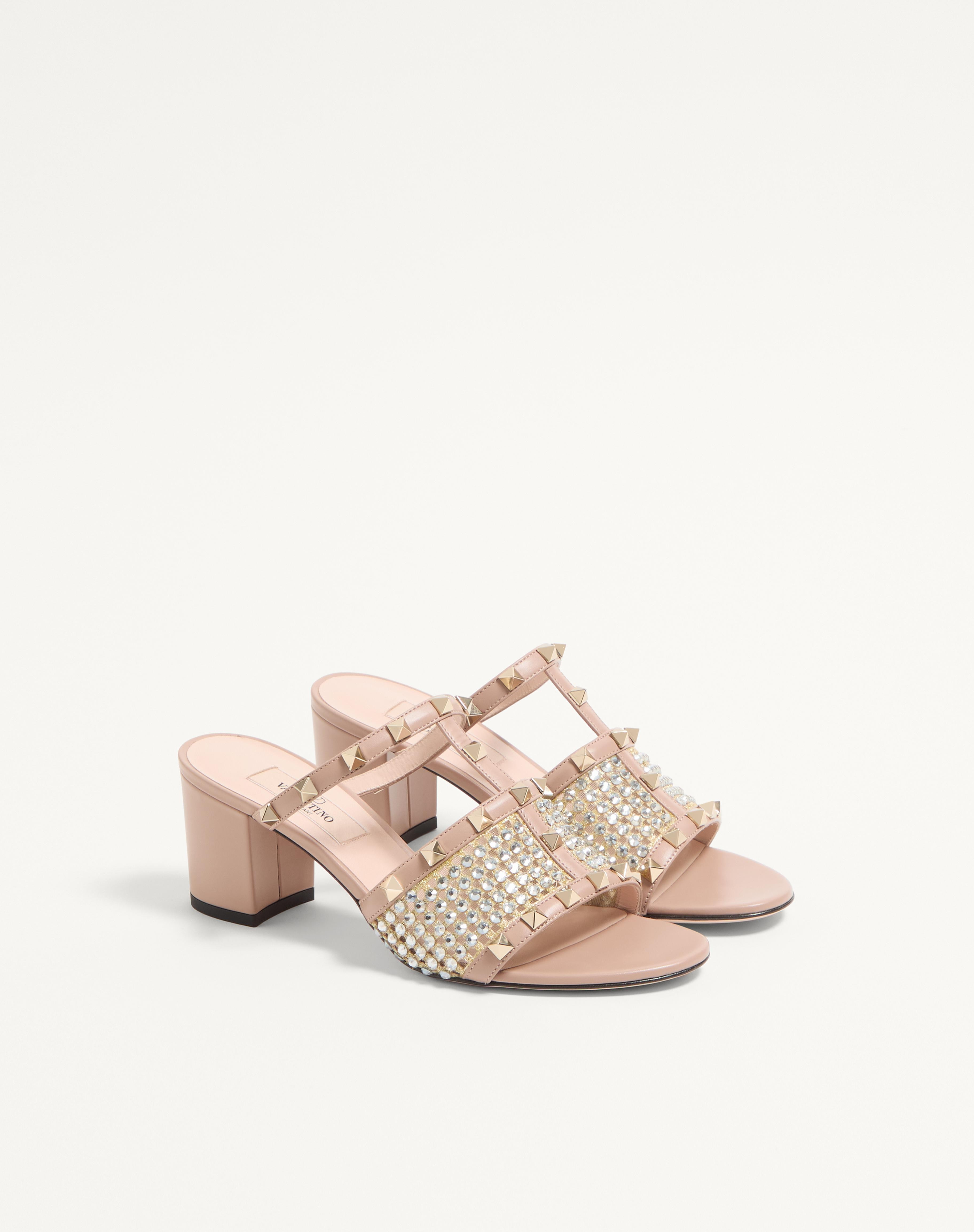 ROCKSTUD CALFSKIN SLIDE SANDAL WITH STRASS EMBROIDERY 60MM - 2