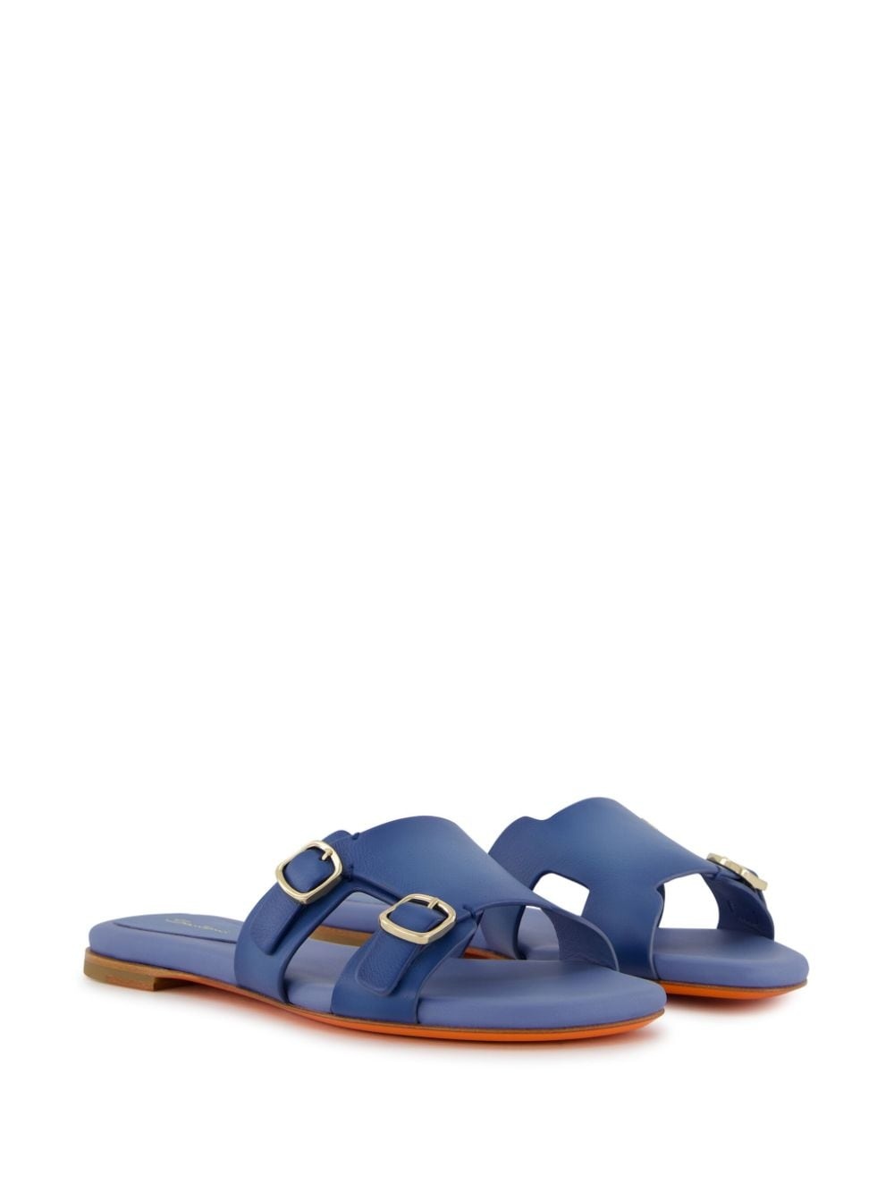 double-buckle leather slides - 3