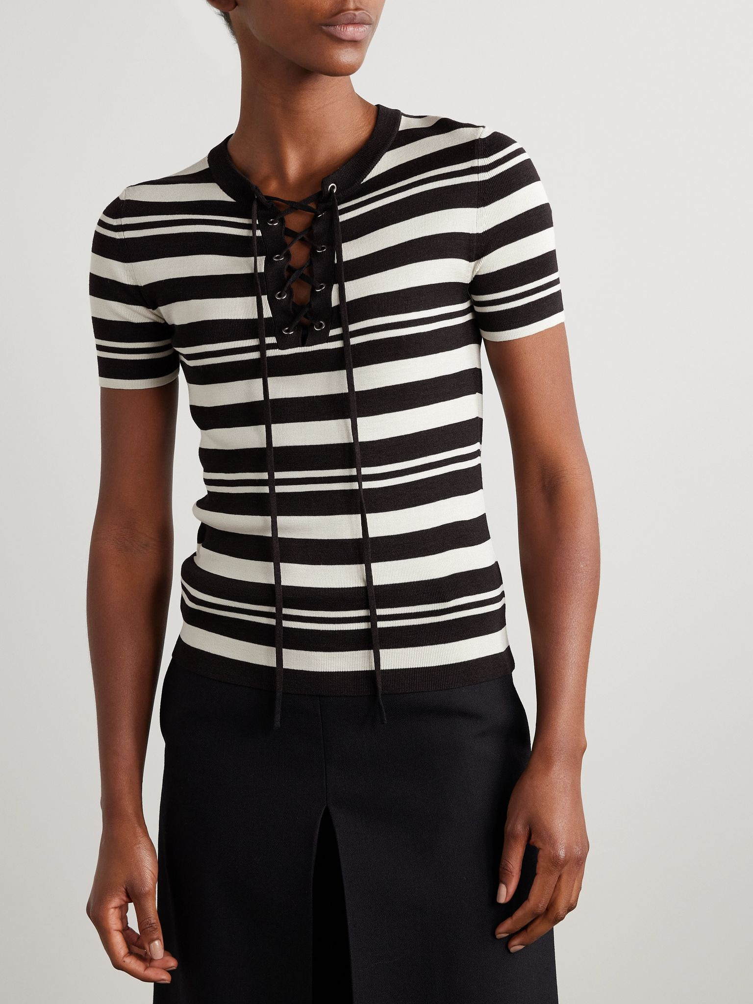 Oaklynn striped silk-jersey top Black - 3