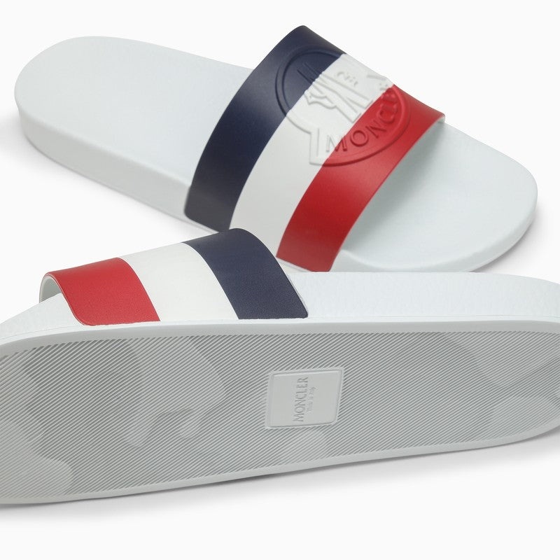 Moncler White Basile Slide With Tricolour Band And Logo Men - 5