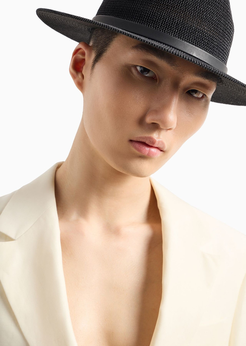 Paper-yarn fedora hat with strap 3