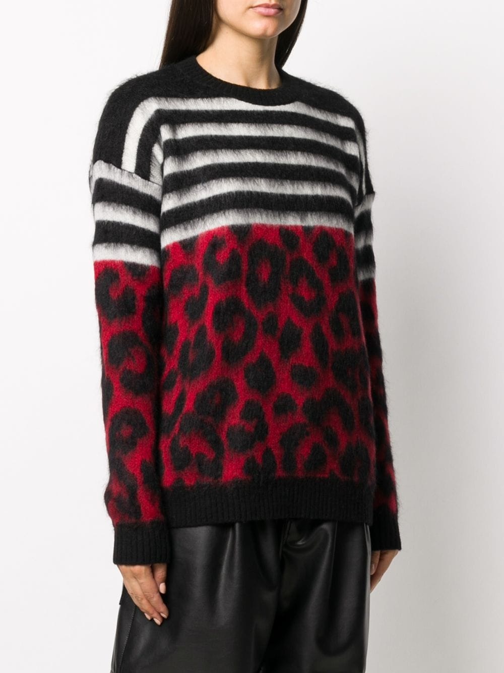 striped and leopard intarsia jumper - 3