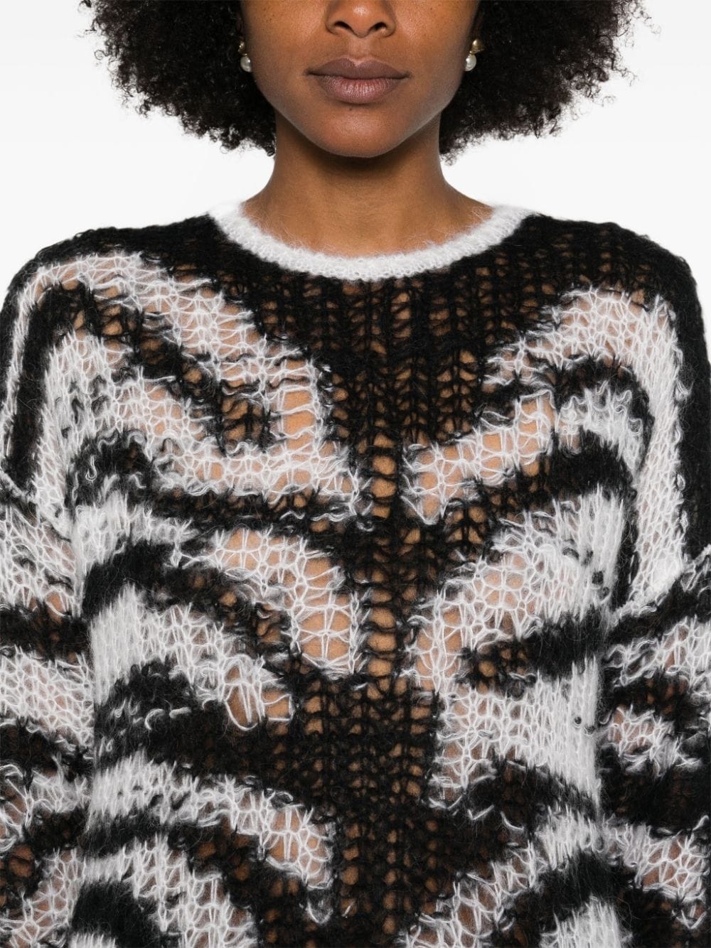 tiger-pattern open-knit jumper - 5