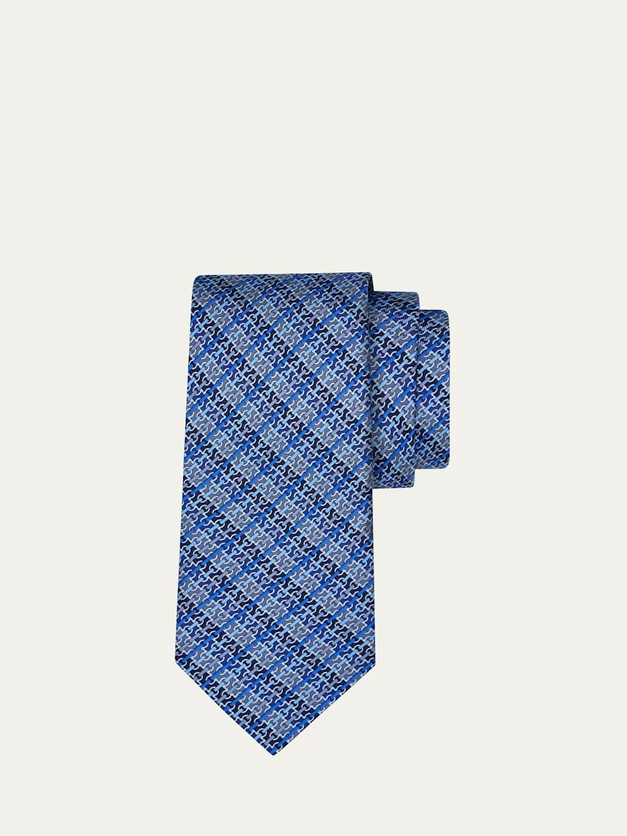 Men's Stripe Gancini Link Tie - 1