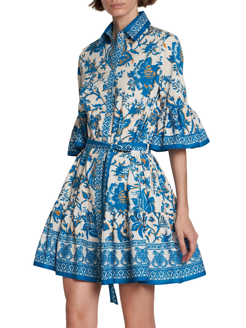 Women's Floral Stretch Cotton Mini-Shirtdress - Stampa Bianco 4