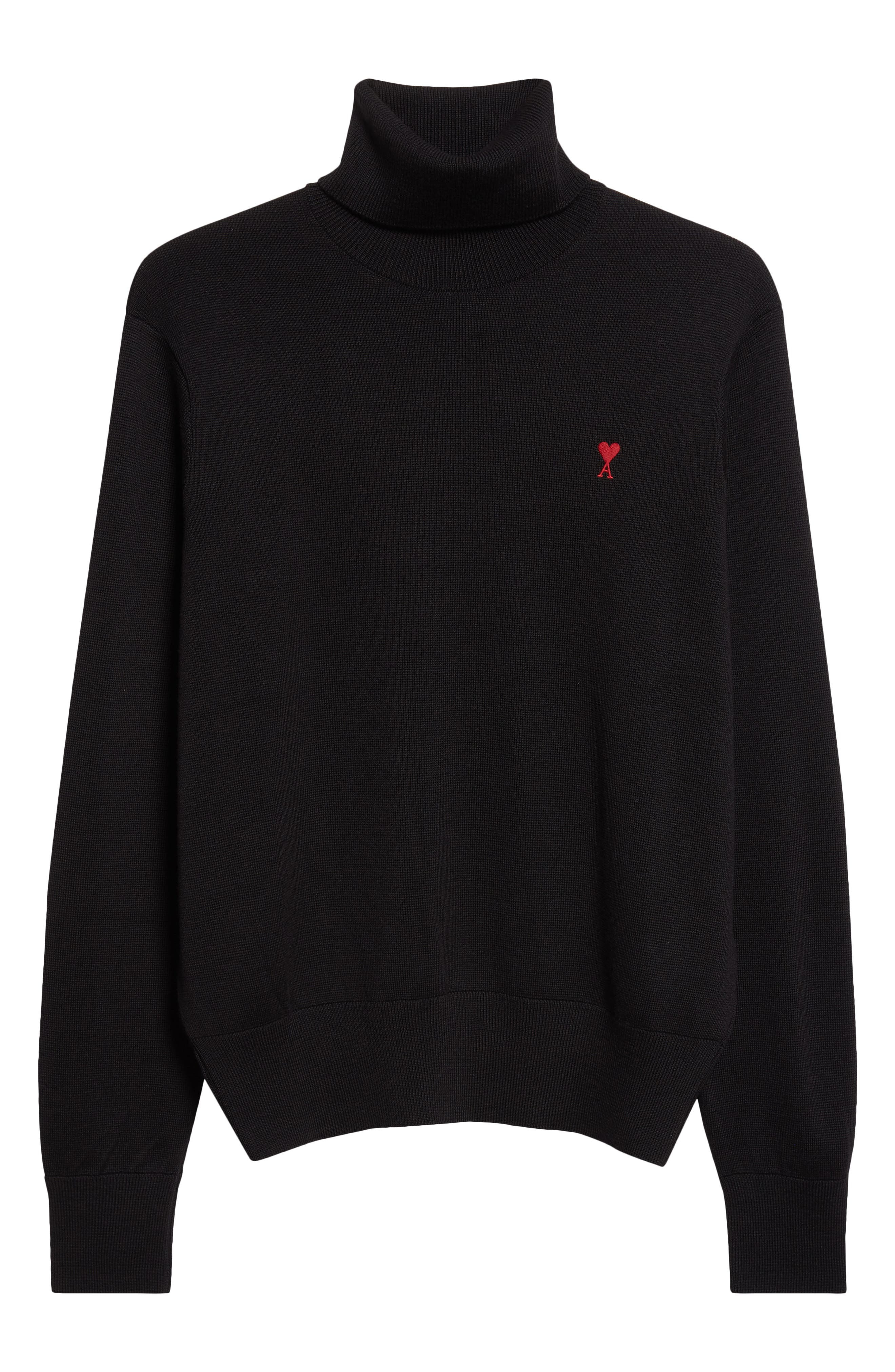 AMI PARIS Ami De Coeur Merino Wool Turtleneck Sweater in Noir/Rouge at Nordstrom - 5