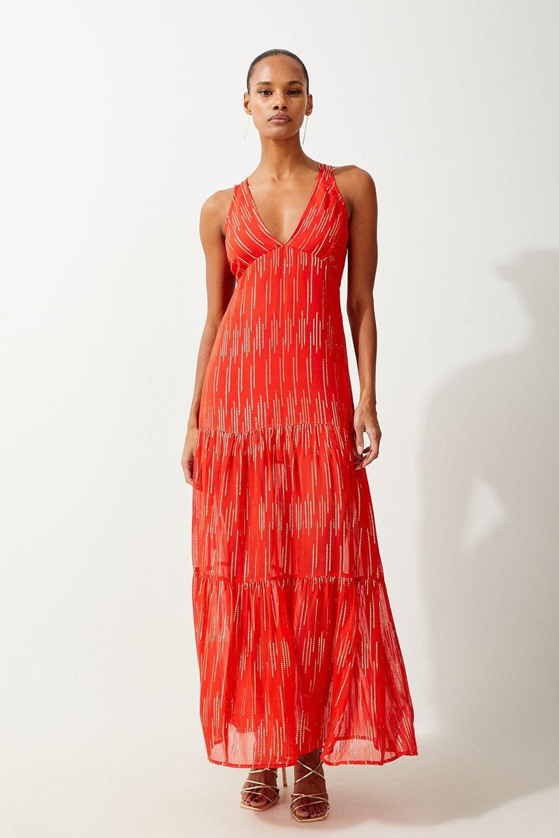 Strappy Metallic Viscose Georgette Beach Dress 1