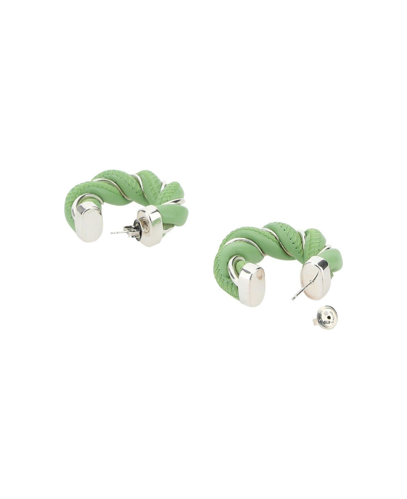Pastel Green Nappa Leather And 925 Silver Earrings - 3